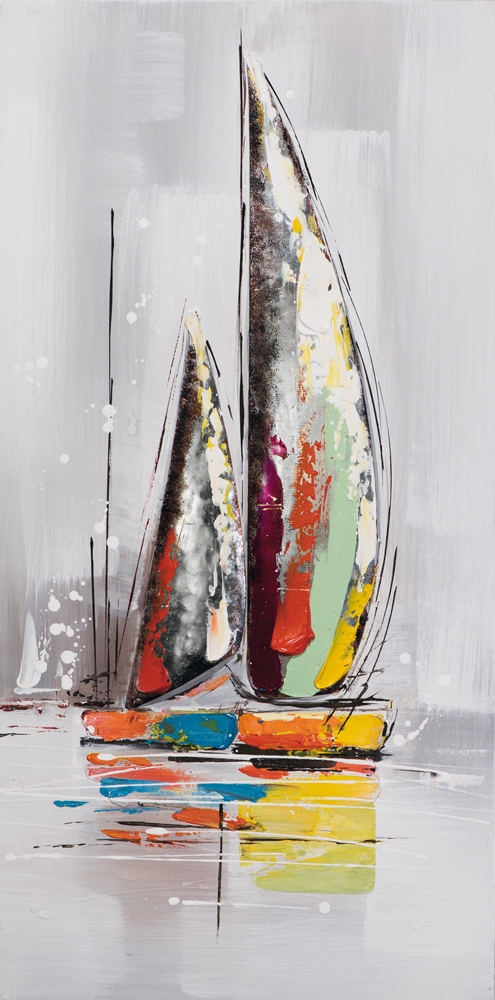 segelbåt — handmålad akryl på duk, 40×80 cm