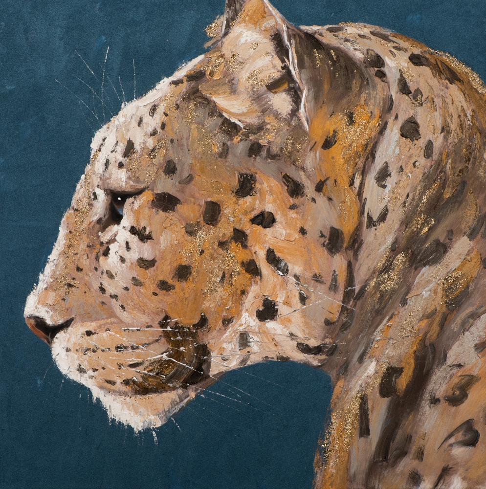 gyllene leo — handmålad akryl på duk, 100×100 cm