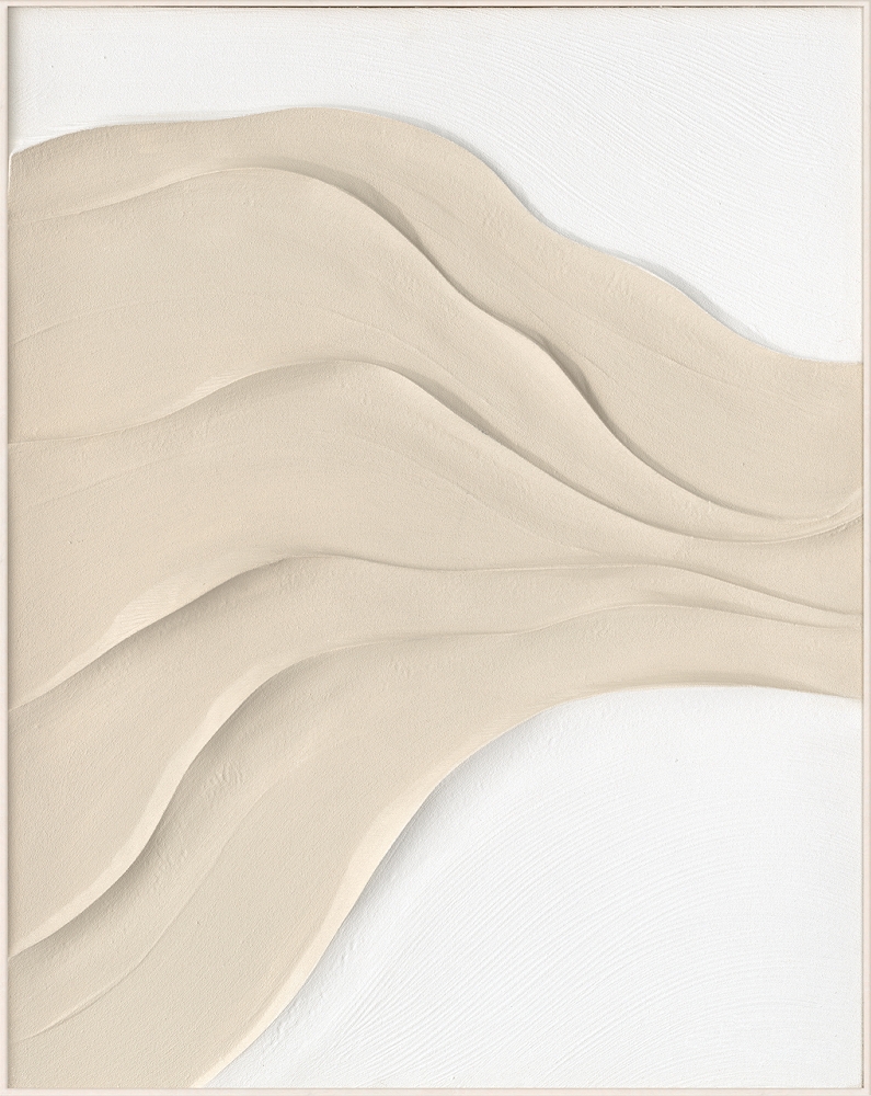 ljusa vågor över sand — handmålad akryl på duk, 80×100 cm