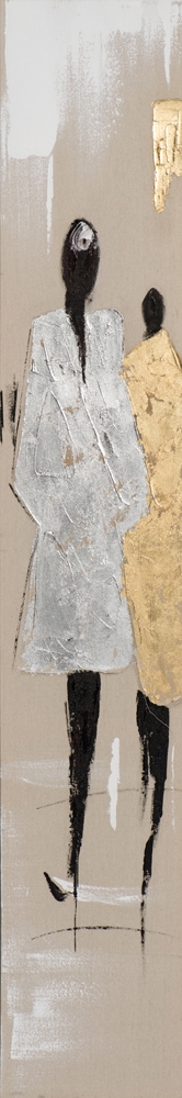 modevisning i guld och silver — handmålad akryl på duk, 25×150 cm