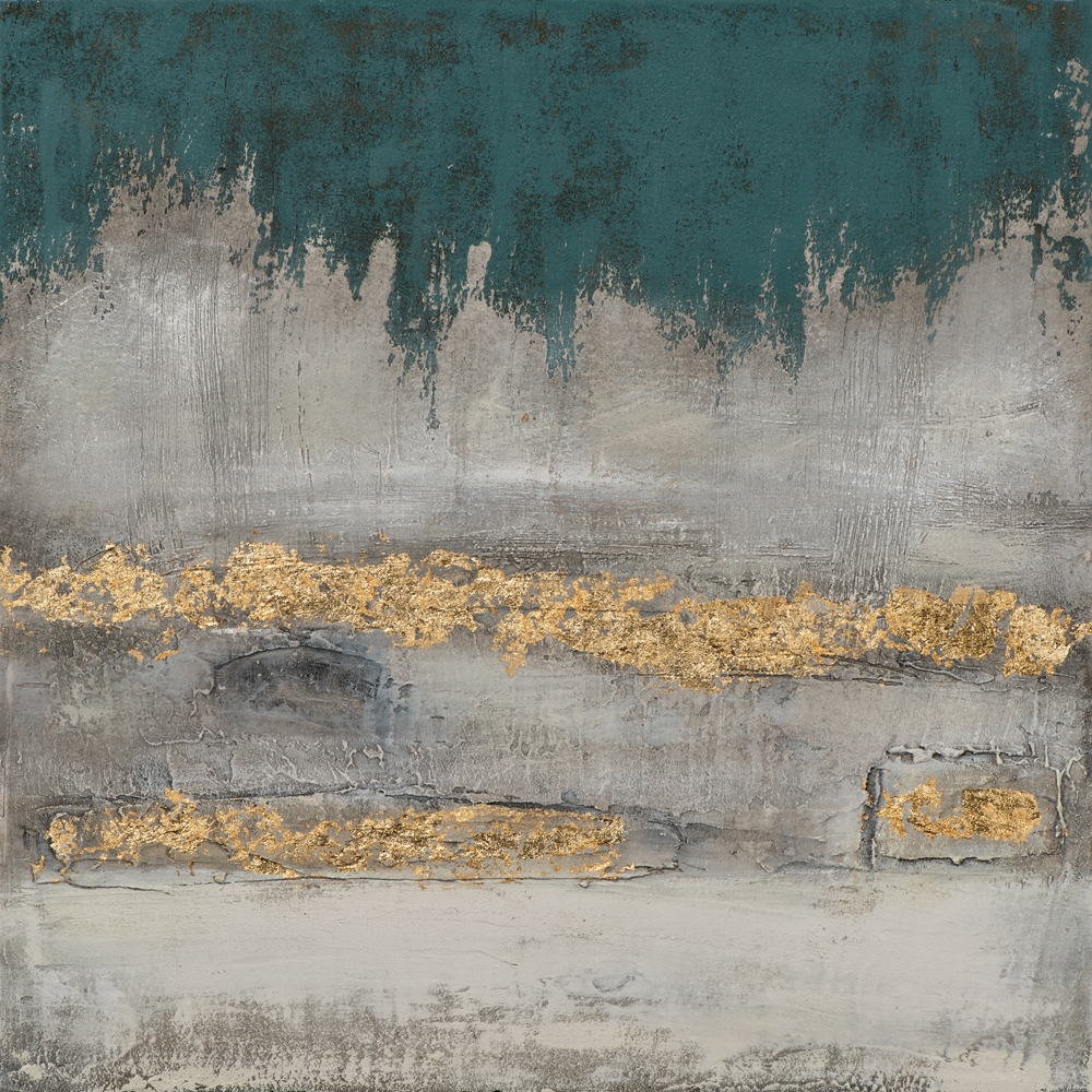 glödande siluett i turkos — handmålad akryl på duk, 70×70 cm