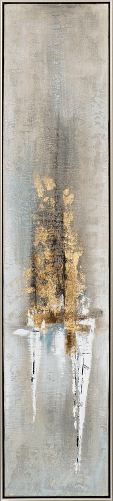smal textur komposition flammande guld — handmålad akryl på duk, 29×129 cm