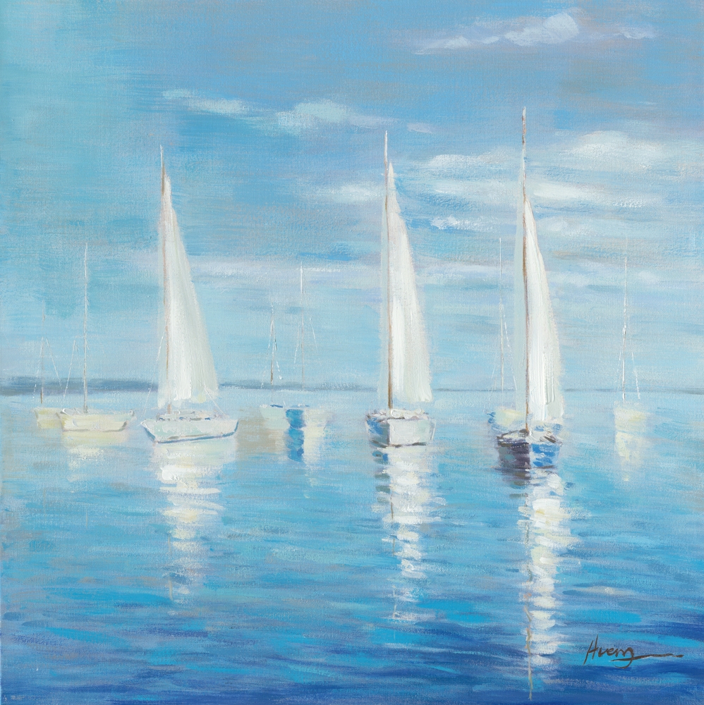 segling — handmålad akryl på duk, 100×100 cm
