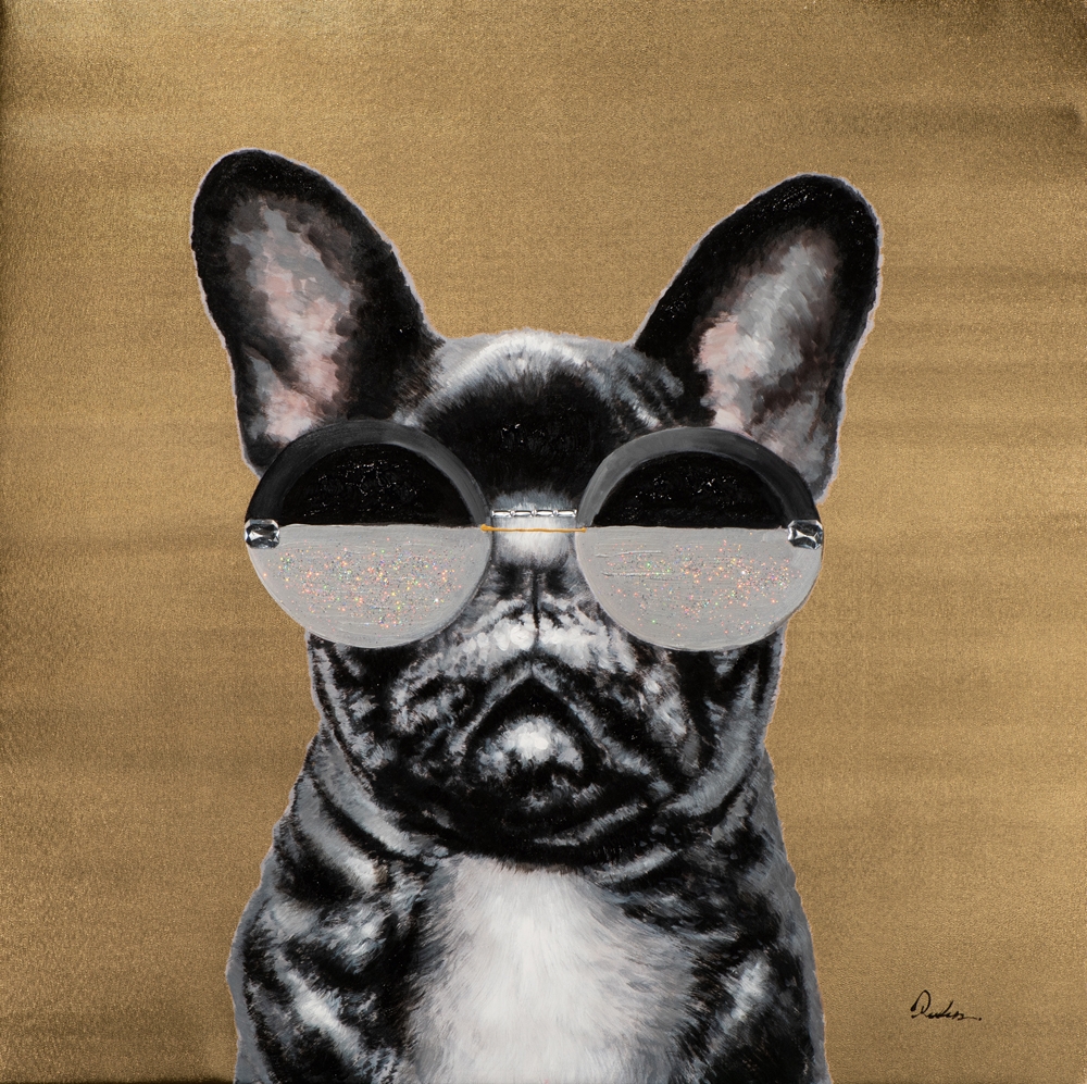 cool hund — handmålad akryl på duk, 80×80 cm