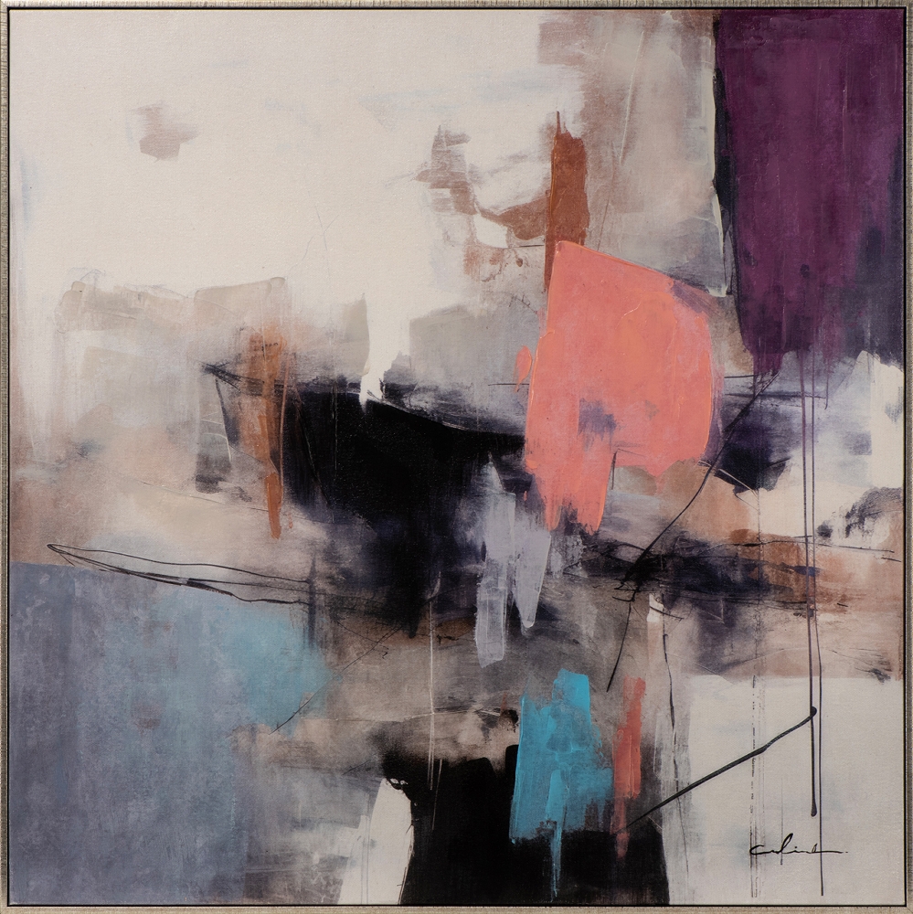 rosa möter blått — handmålad akryl på duk, 80×80 cm