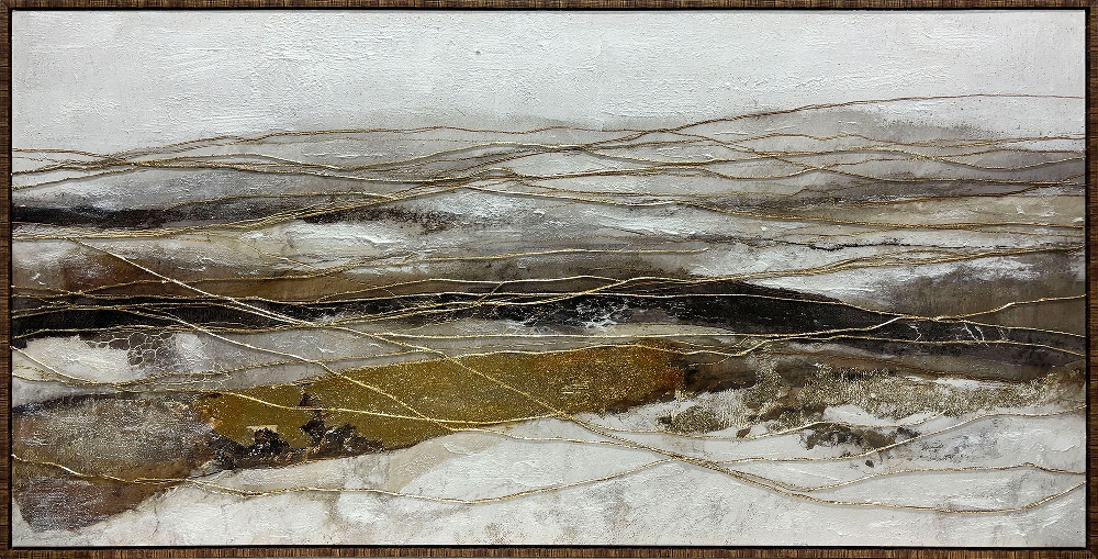 gyllene flöde — handmålad akryl på duk, 70×140 cm