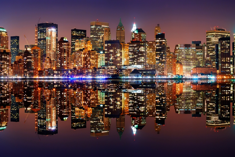 new york skyline — tryck på aluminium, 80×120 cm