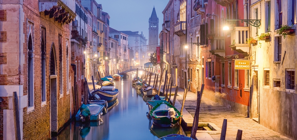 venedig om kvällen — tryck på aluminium, 66×140 cm
