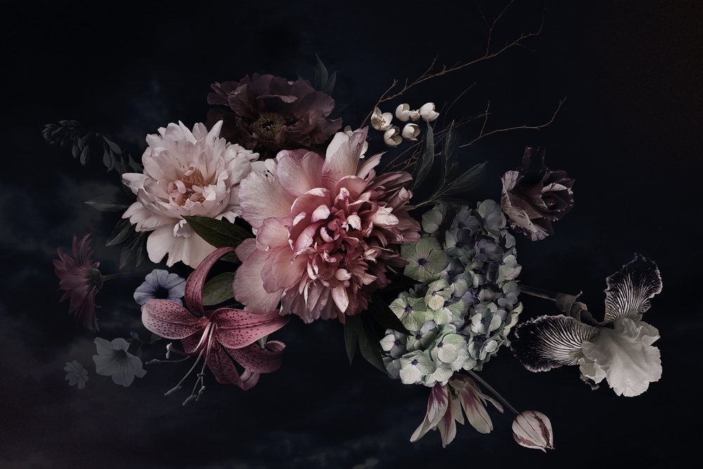 vacker blomsterbukett iv — tryck på aluminium, 80×120 cm