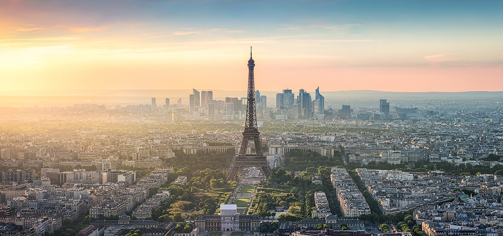soluppgång i paris — tryck på aluminium, 66×140 cm