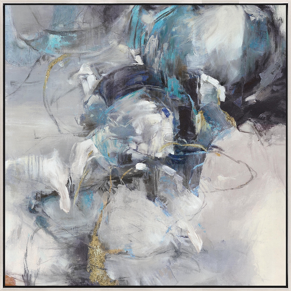 modern färgmelodi i blågrå — handmålad akryl på duk, 70×70 cm