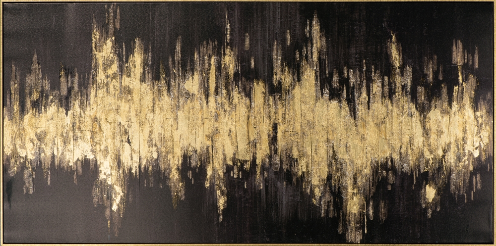 gyllene strålar — handmålad akryl på duk, 70×140 cm