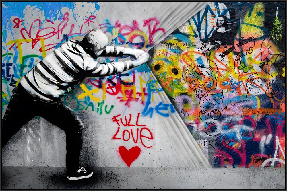 dragkamp — handmålad akryl på duk, 80×120 cm