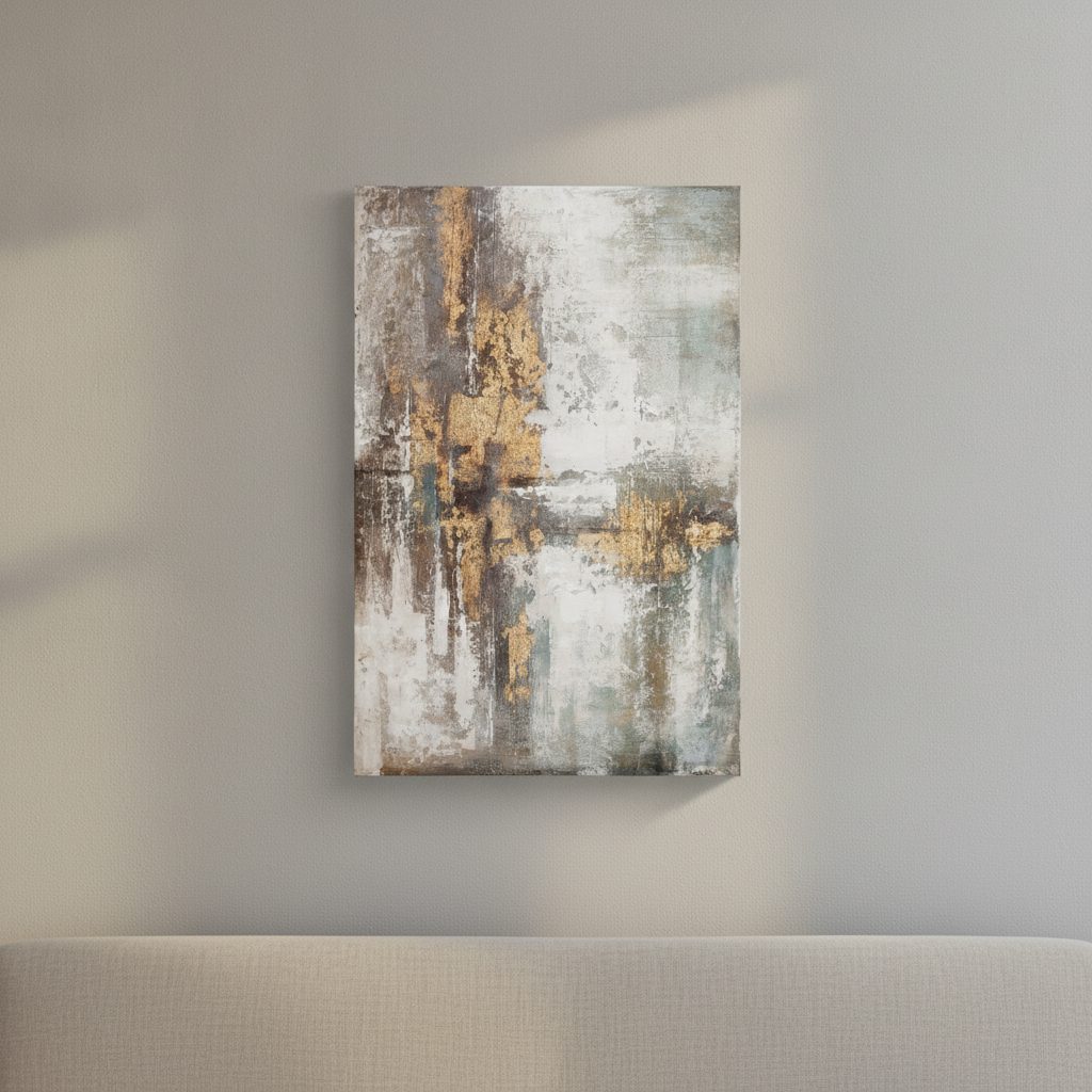 abstrakt färgkomposition i beige — handmålad akryl på duk, 100×150 cm