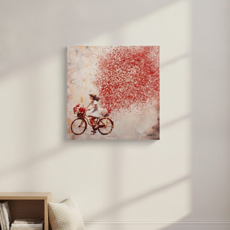 Blommor i luften — handmålad akryl på duk, 100×100 cm