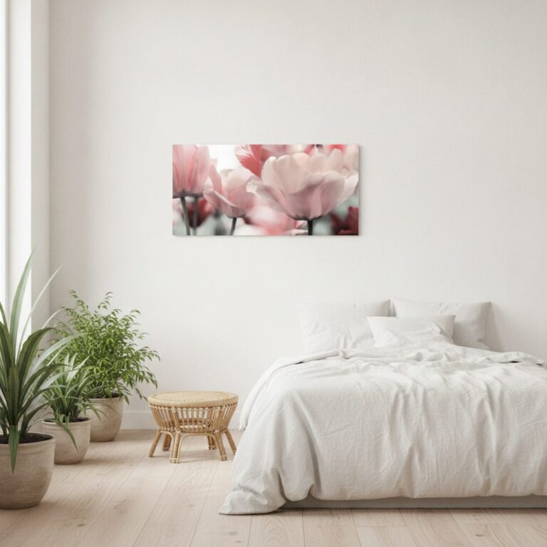 Blommor i rosa — tryck på aluminium, 66×140 cm