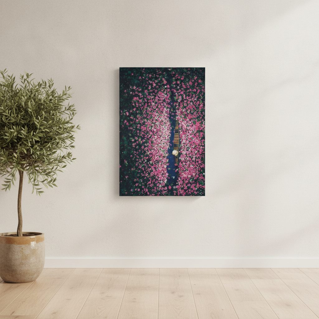 blomsterbåt — handmålad akryl på duk, 80×120 cm