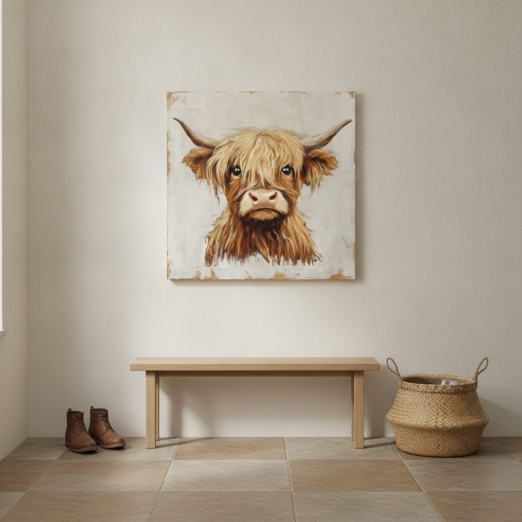 boskap — handmålad akryl på duk, 60×60 cm