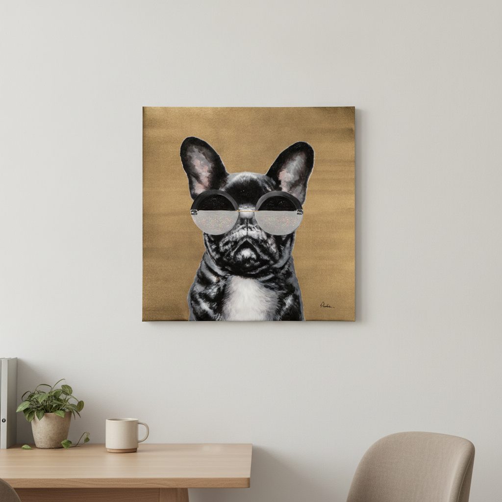 cool hund — handmålad akryl på duk, 80×80 cm