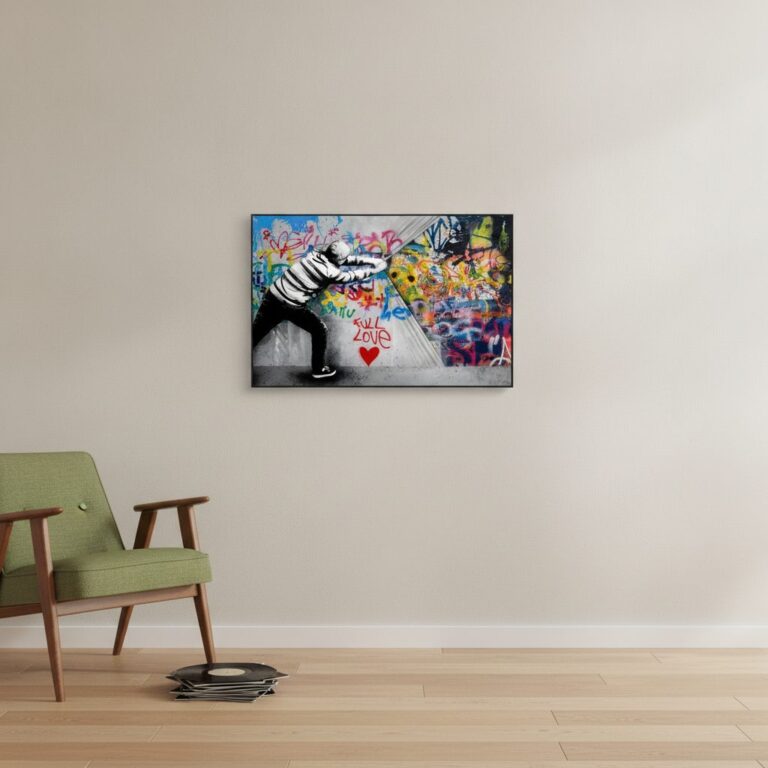 Dragkamp — handmålad akryl på duk, 80×120 cm