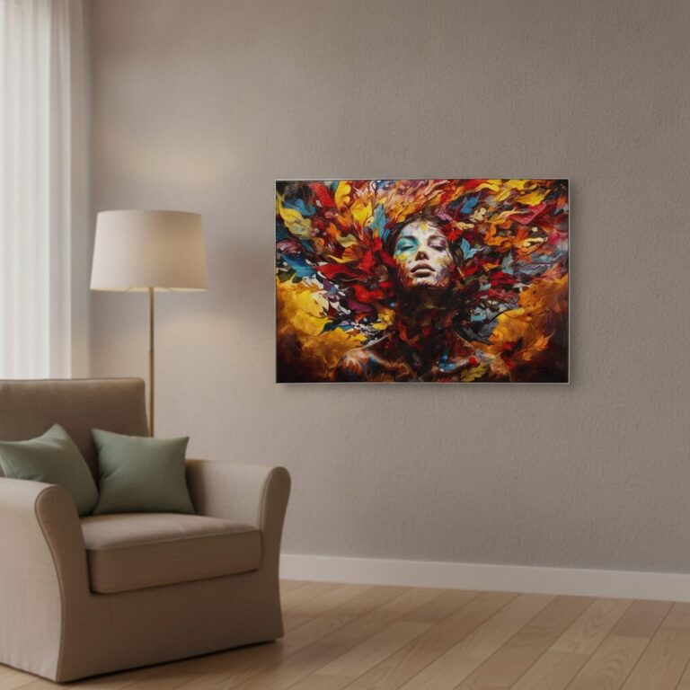 Drömmande löv — handmålad akryl på duk, 81,5×121,5 cm