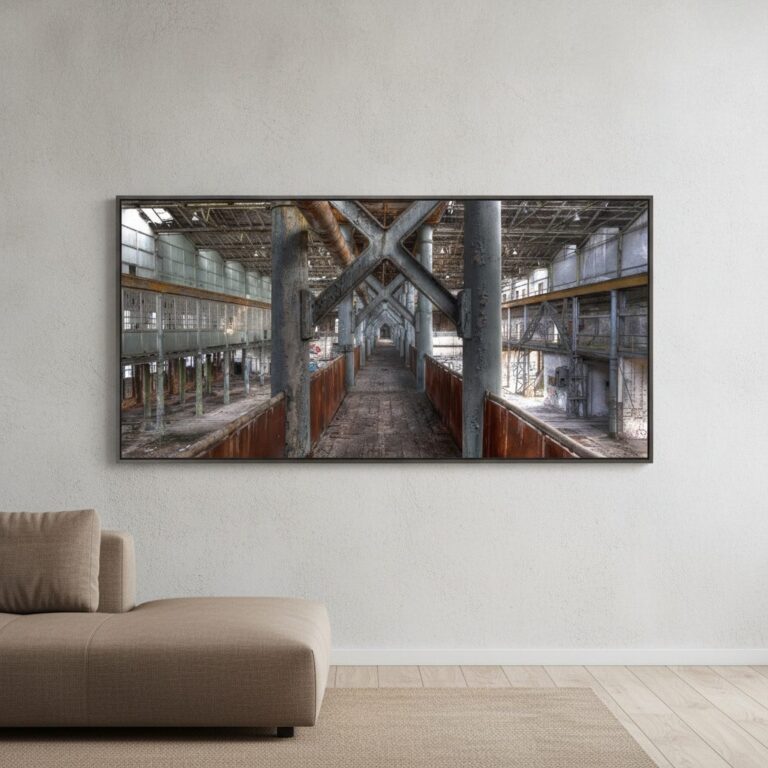Fabrikshall 1 — tryck på aluminium, 66×140 cm