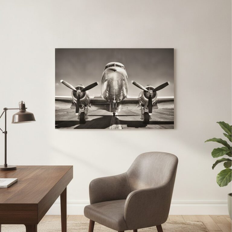 Flygplan 2 — tryck på aluminium, 80×120 cm