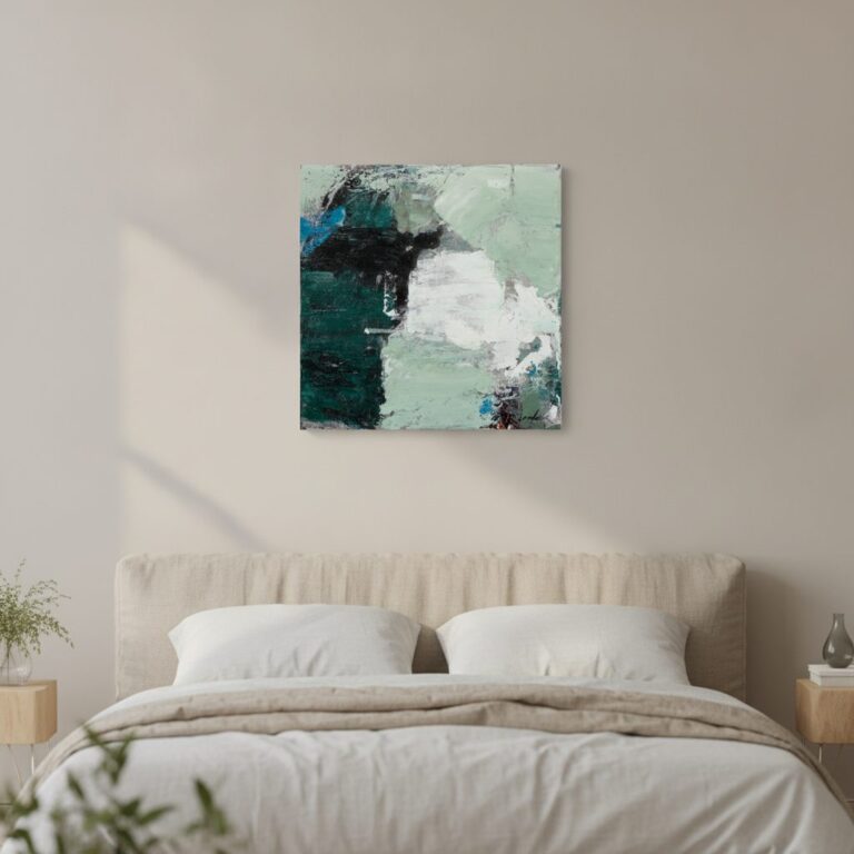 Frisk turkos — handmålad akryl på duk, 60×60 cm