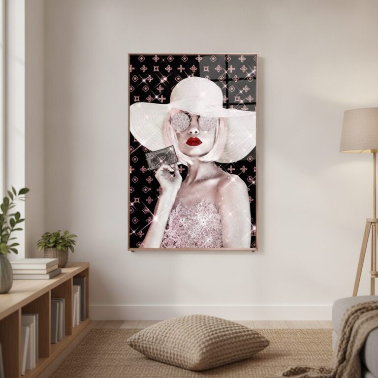 Glittrande elegans — tryck på härdat glas, 80×120 cm