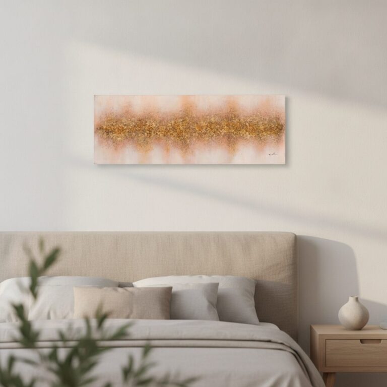 Glittrande horisont — handmålad akryl på duk, 50×150 cm