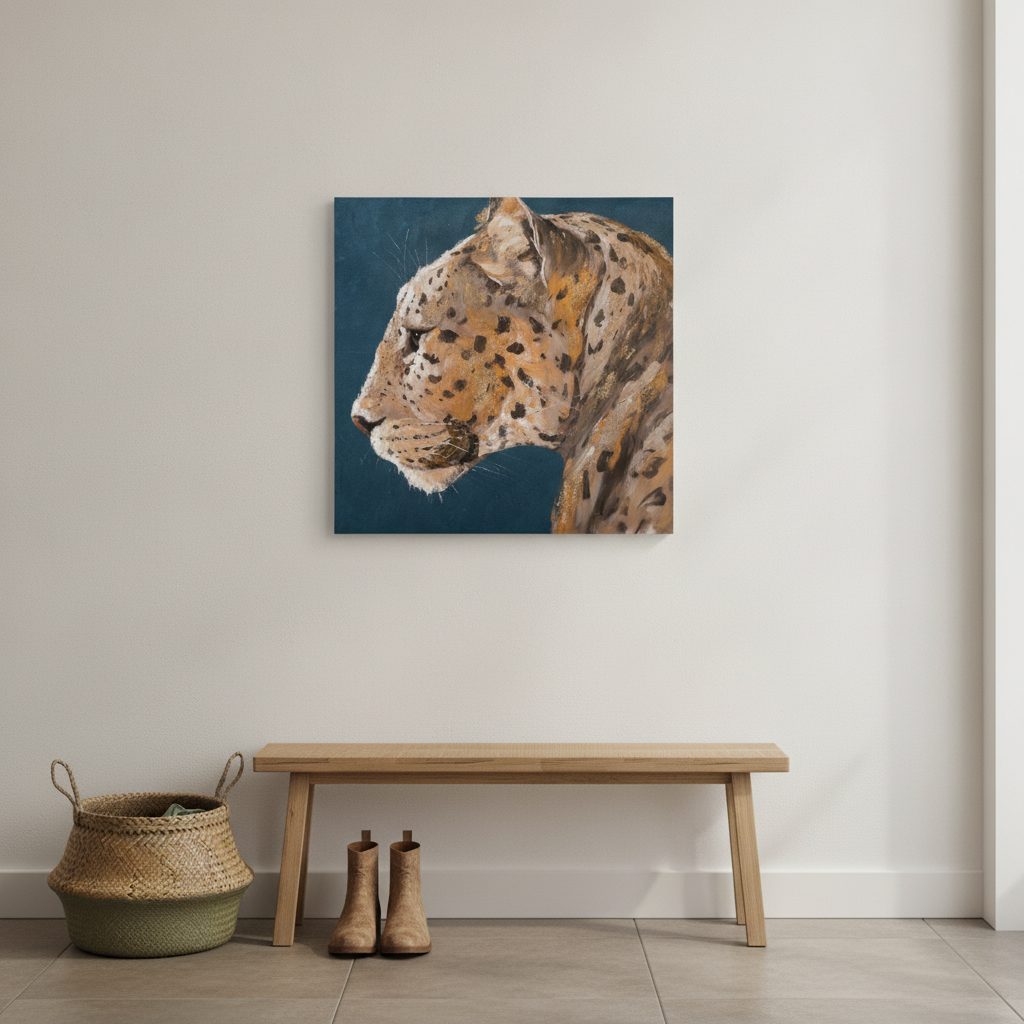 gyllene leo — handmålad akryl på duk, 100×100 cm