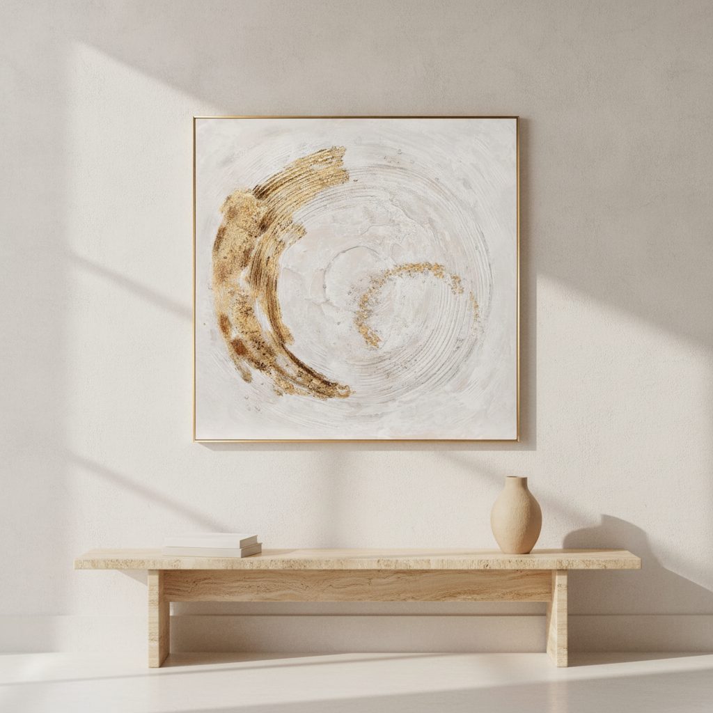gyllene sving — handmålad akryl på duk, 100×100 cm