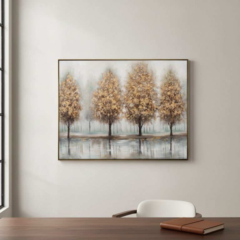Gyllene träd — handmålad akryl på duk, 92,5×122,5 cm