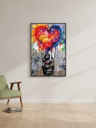 Hjärtballong — handmålad akryl på duk, 80×120 cm