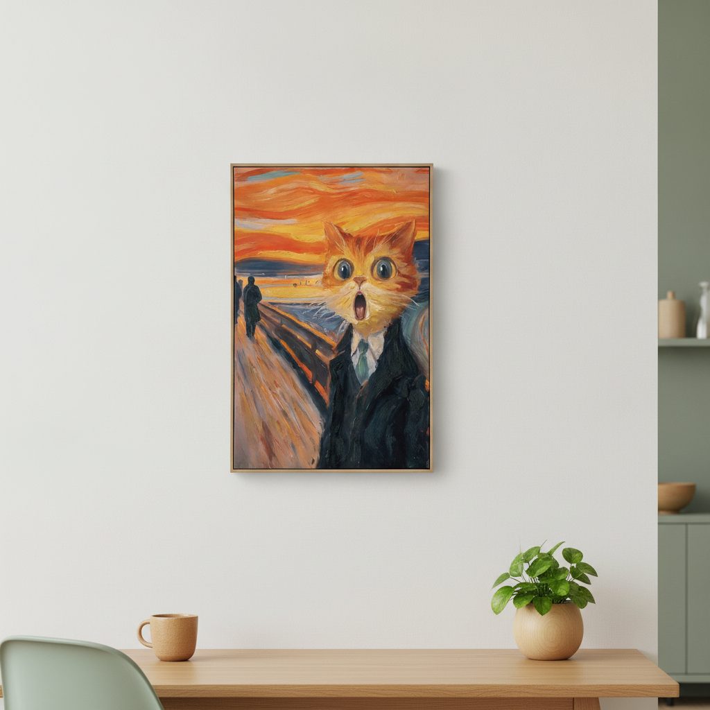 kattens skri — handmålad akryl på duk, 60×90 cm