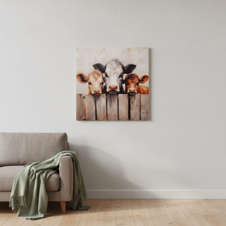 Mjölkgården — handmålad akryl på duk, 60×60 cm
