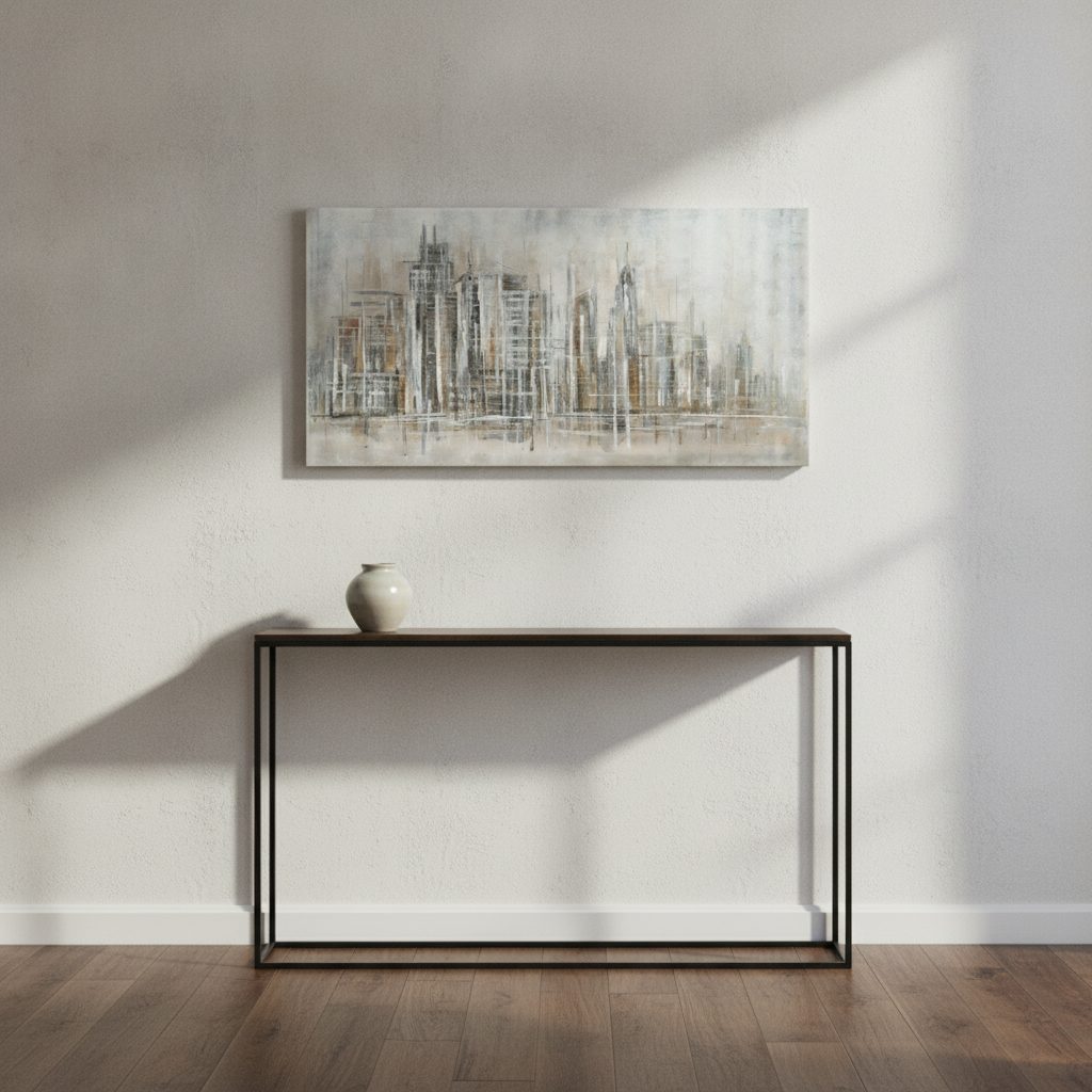 new york abstrakt — handmålad akryl på duk, 70×140 cm