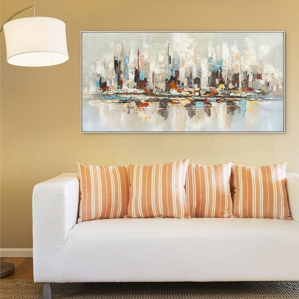 orange & teal skyline — uppsatt i ett rum