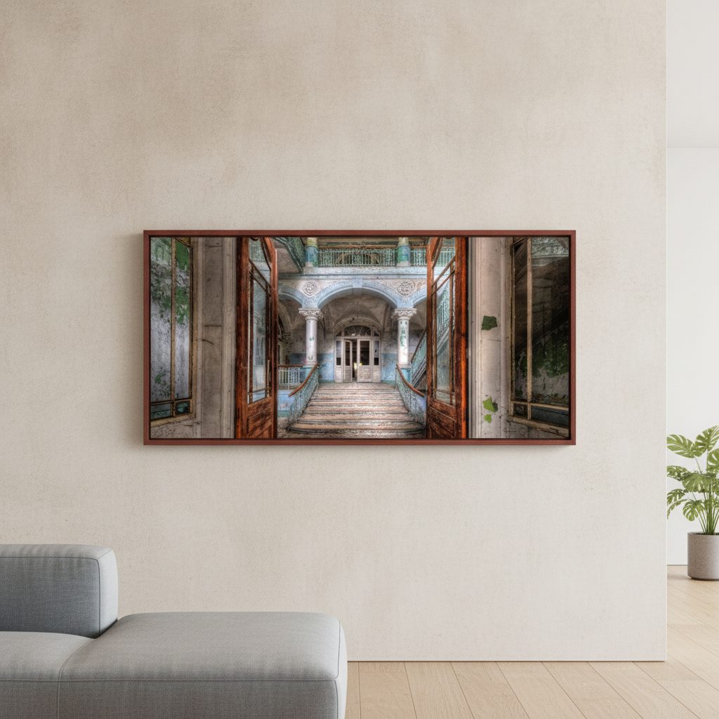 övergiven trappa 2 — tryck på aluminium, 66×140 cm
