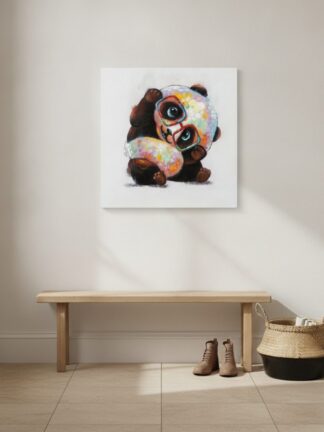 pandaunge — handmålad akryl på duk, 50×50 cm