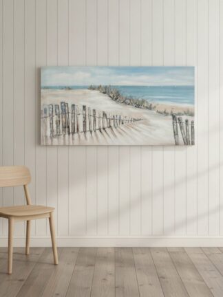 Promenad till stranden — handmålad akryl på duk, 70×140 cm
