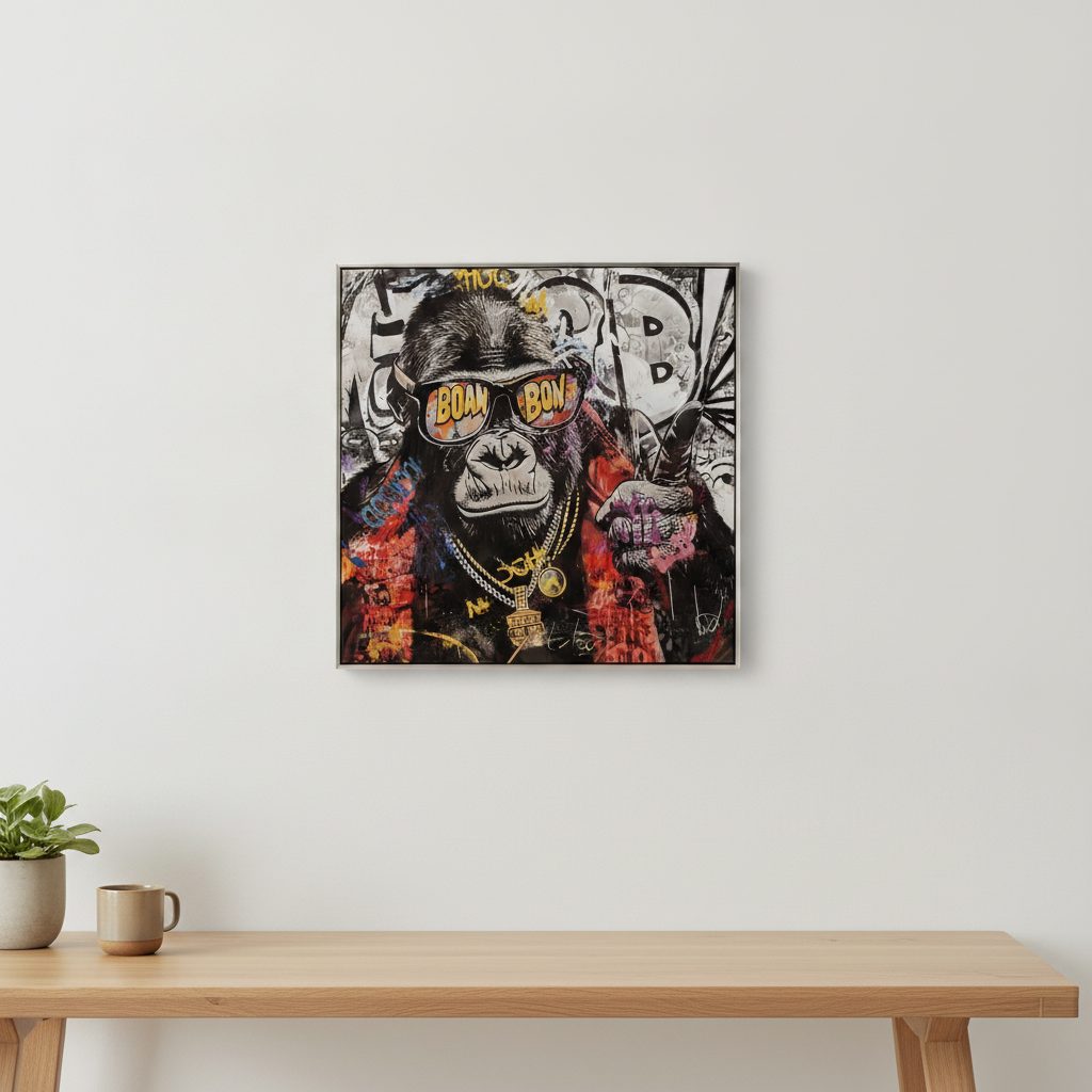 rapparens paradis — handmålad akryl på duk, 80×80 cm