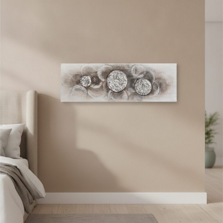 Reliefharmoni — handmålad akryl på duk, 50×150 cm
