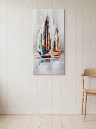 segelbåt — handmålad akryl på duk, 40×80 cm