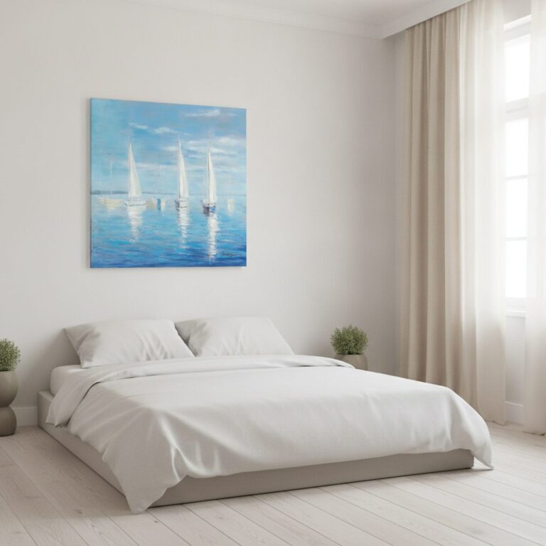 Segling — handmålad akryl på duk, 100×100 cm
