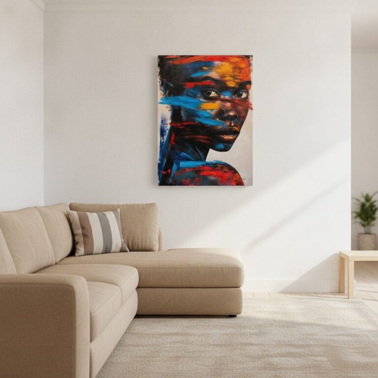 Skönhet bakom färgerna — handmålad akryl på duk, 90×120 cm