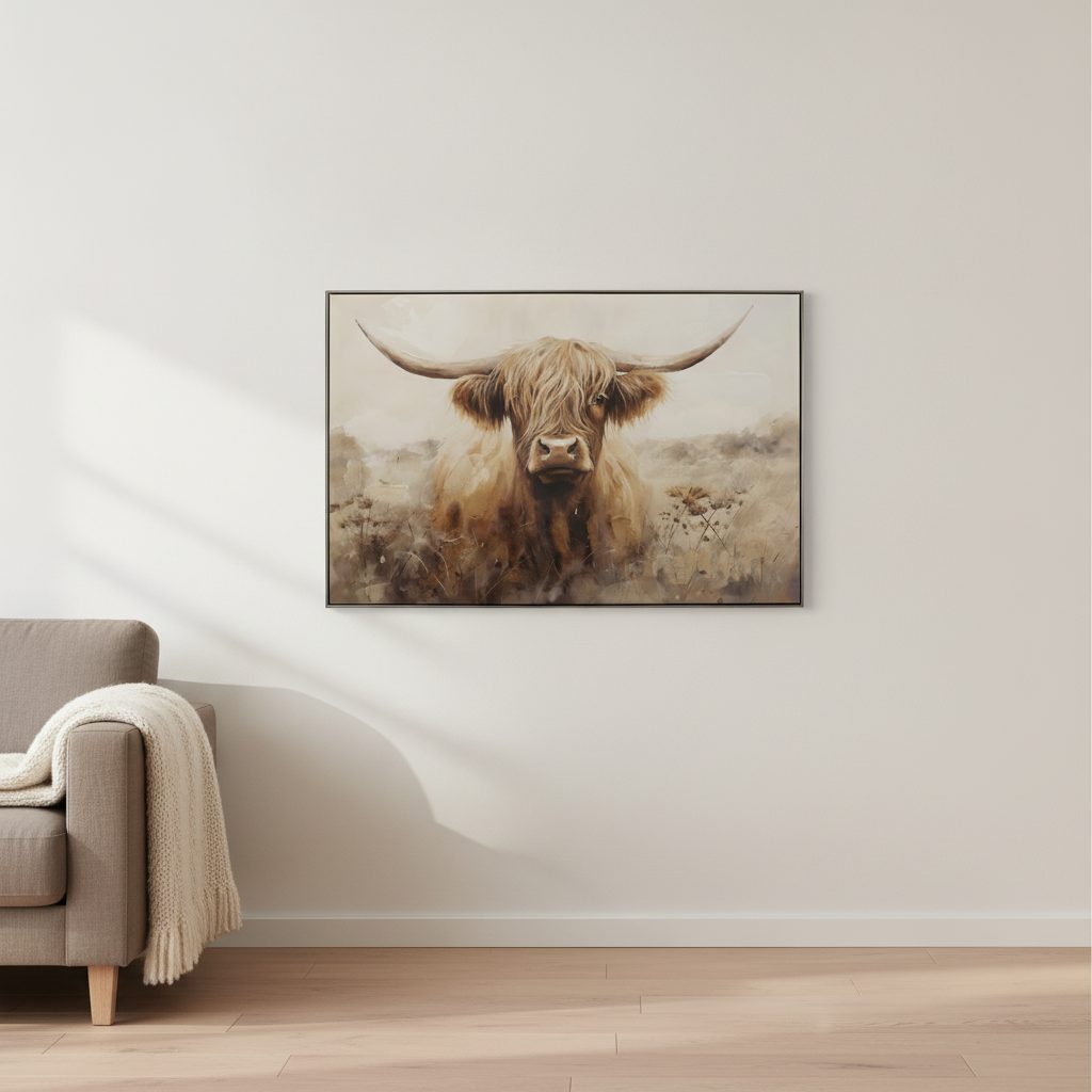 skotska högländerna — handmålad akryl på duk, 82,5×122,5 cm