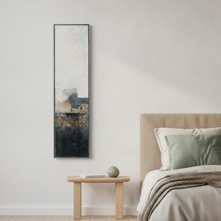 Smal Färgspegling — handmålad akryl på duk, 27×152 cm
