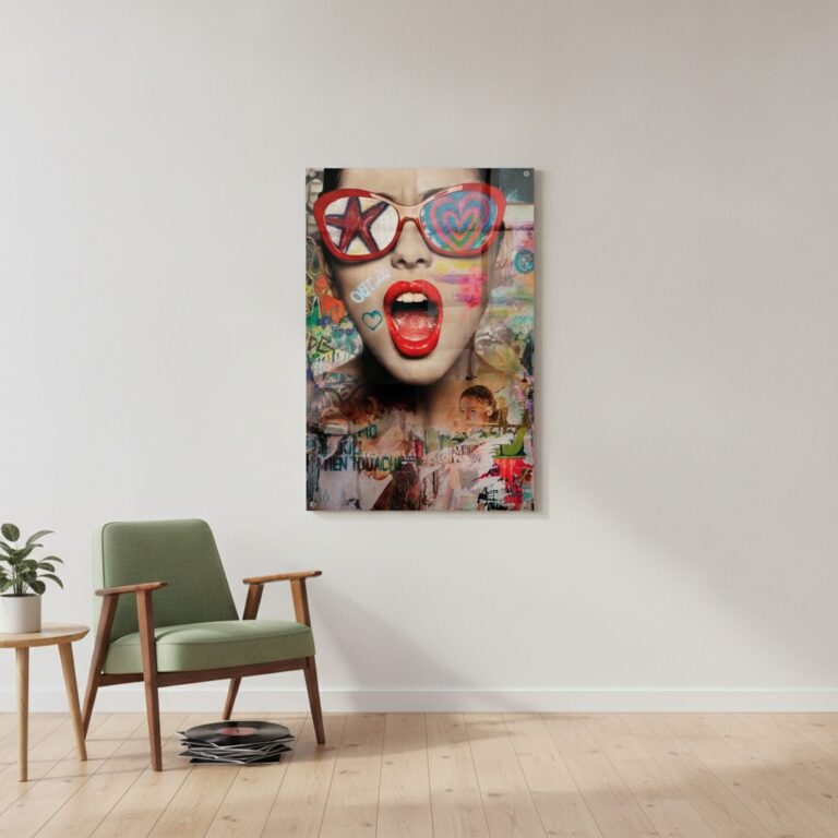 Solglasögon i street art — tryck på härdat glas, 80×120 cm