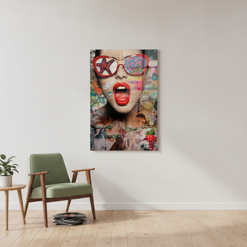 solglasögon i street art — tryck på härdat glas, 80×120 cm